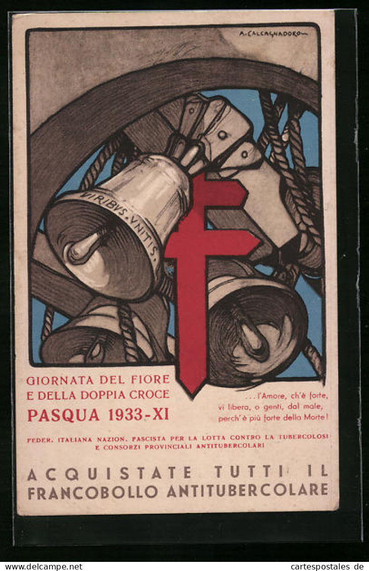 AK Giornata Del Fiore E Della Doppia Croce, Pasqua 1933-XI, Glockenturm  - Salud