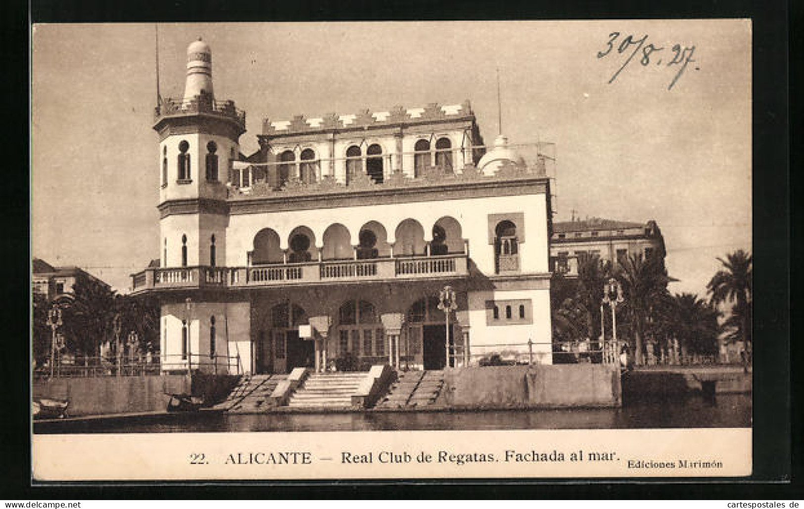 Postal Alicante, Real Club De Regatas, Fachada Al Mar  - Alicante