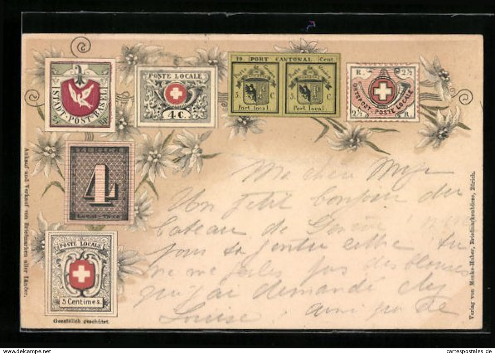 Lithographie Schweizer Briefmarken, Edelweiss  - Timbres (représentations)