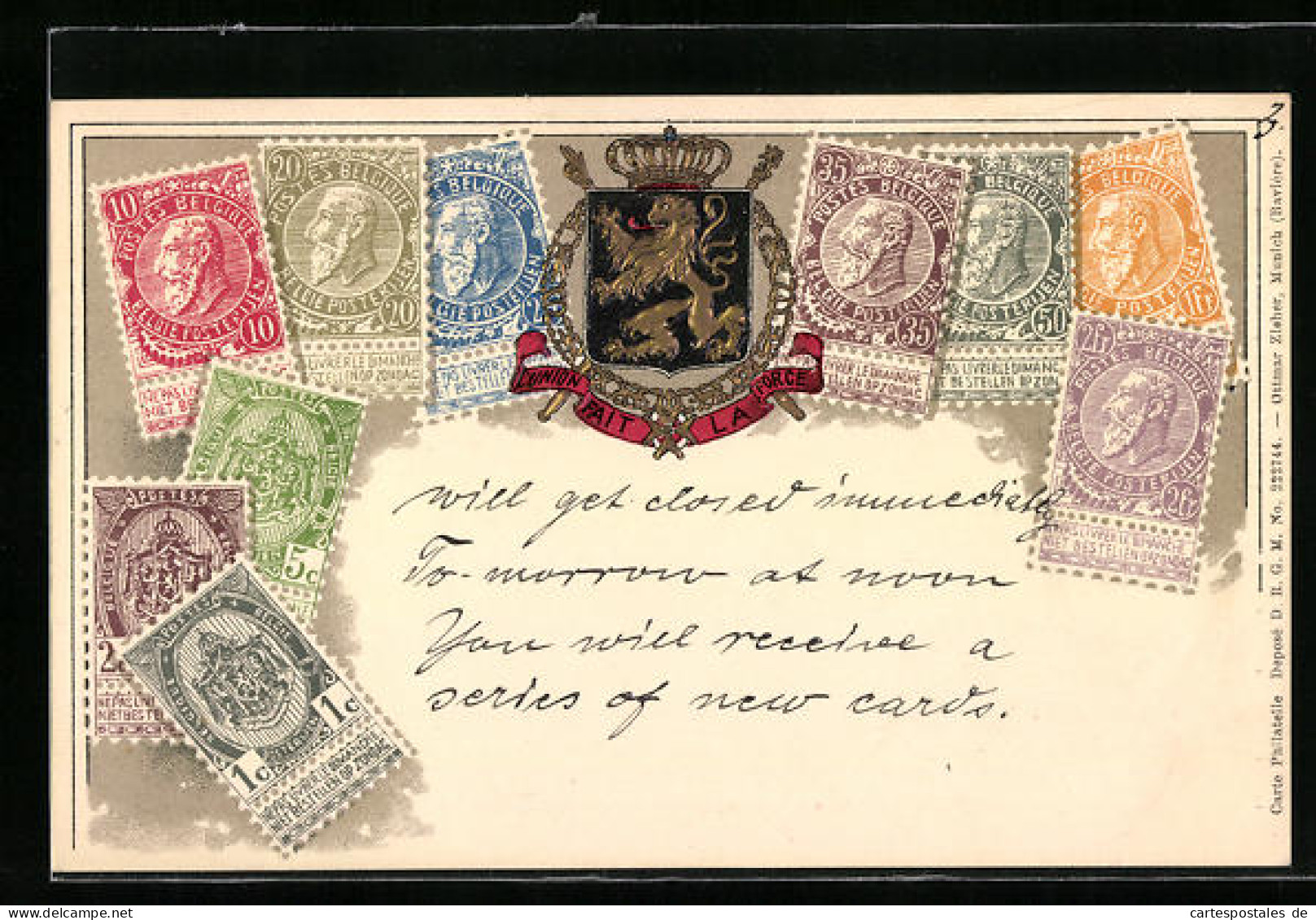 Präge-AK Briefmarken Belgiens Mit Wappen  - Timbres (représentations)