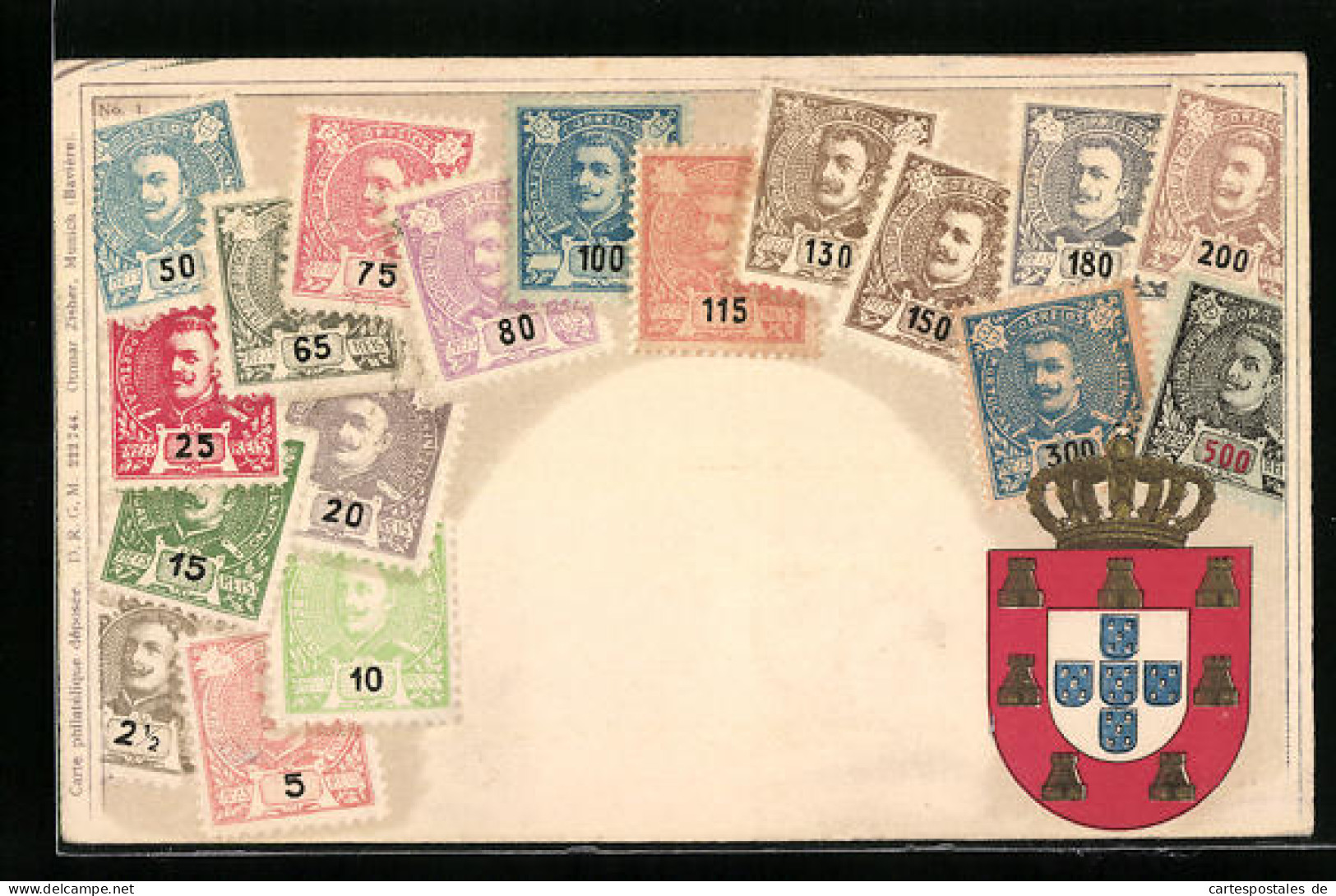 Präge-AK Portugal, Briefmarken Und Wappen  - Timbres (représentations)