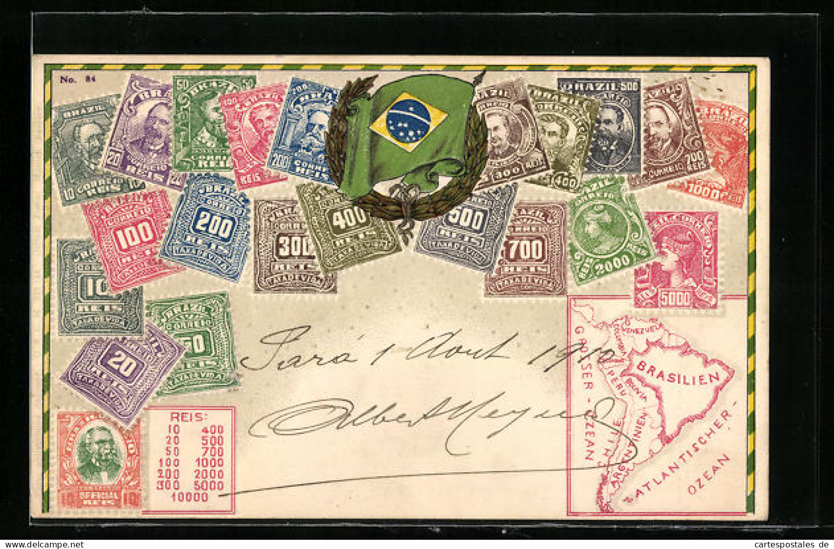 Präge-AK Briefmarken Von Brasilen Mit Wappen  - Postzegels (afbeeldingen)
