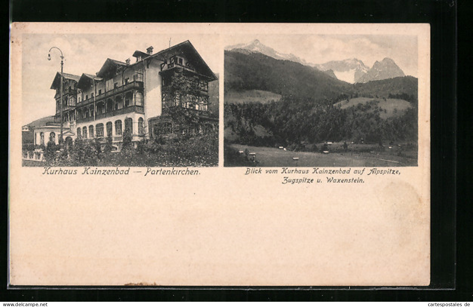 AK Partenkirchen, Hotel Kurhaus Kainzenbad, Blick Vom Kurhaus Auf Alpspitze, Zugspitze Und Waxenstein  - Zugspitze