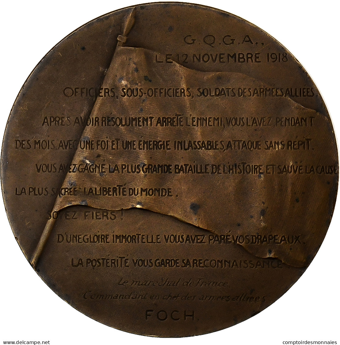 France, Médaille, Maréchal Foch, Commandant Des Armées, 1918, Bronze - Sonstige & Ohne Zuordnung