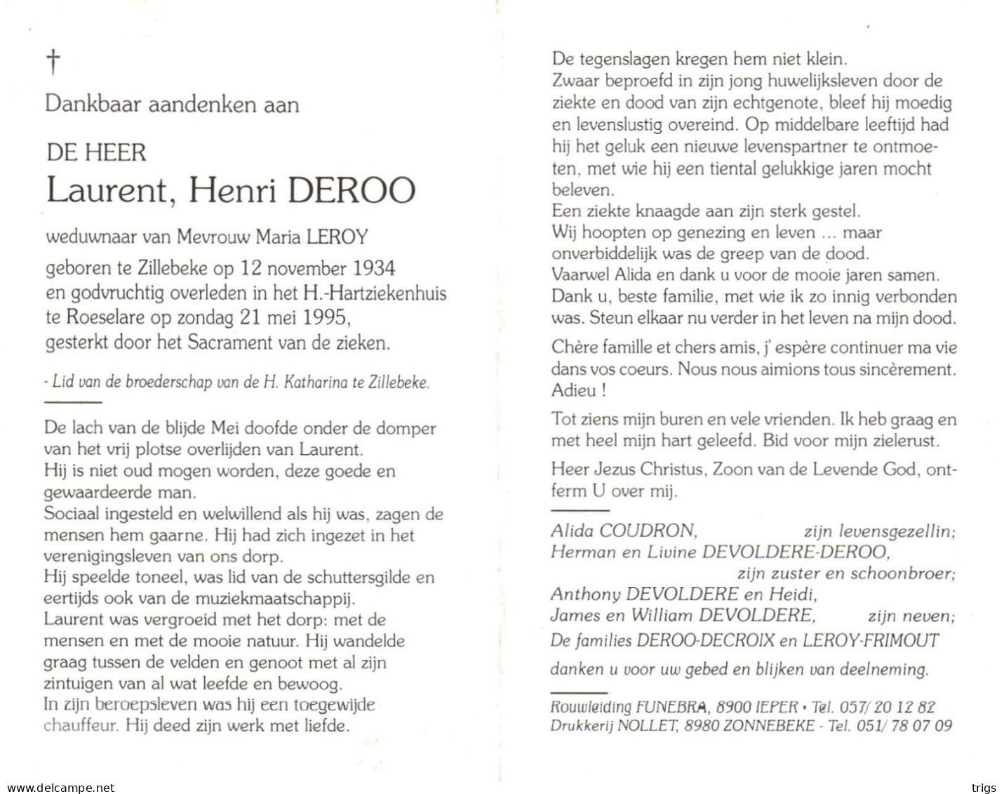 Laurent Henri Deroo (1934-1995) - Devotieprenten
