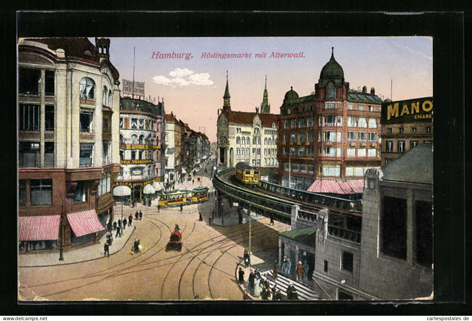 AK Hamburg, Zigarrenfabrik Am Rödingsmarkt Mit Strasse Alterwall Und Strassenbahn  - Tramways