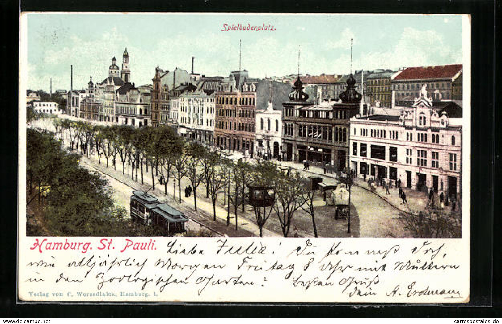 AK Hamburg-St. Pauli, Spielbudenplatz Mit Strassenbahn  - Strassenbahnen