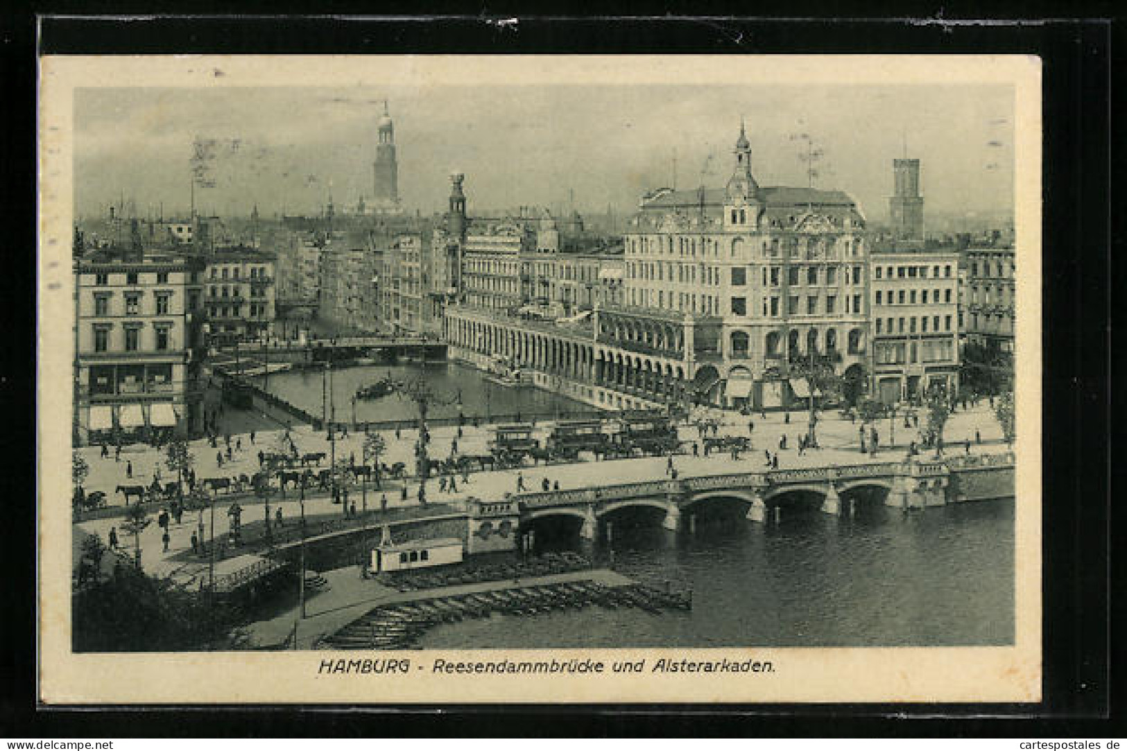 AK Hamburg, Alsterarkaden Und Reesendammbrücke Mit Strassenbahn  - Strassenbahnen