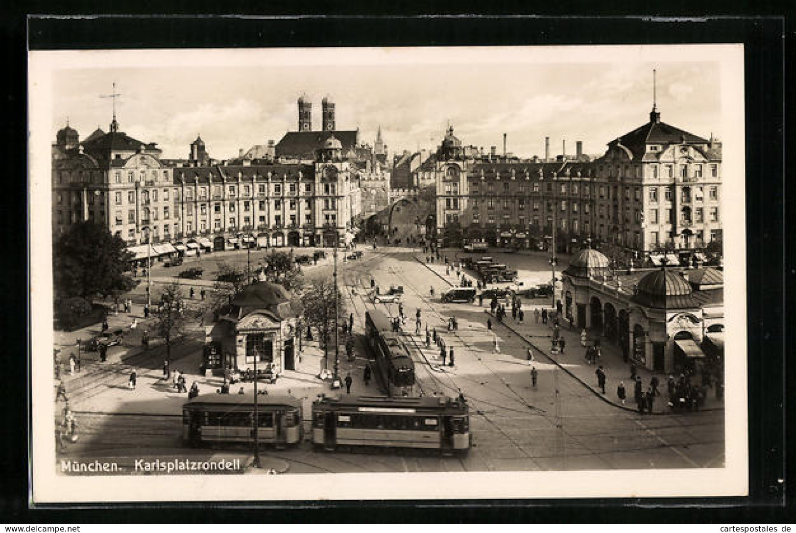 AK München, Karlsplatzrondell Mit Geschäften Und Strassenbahn  - Tramways