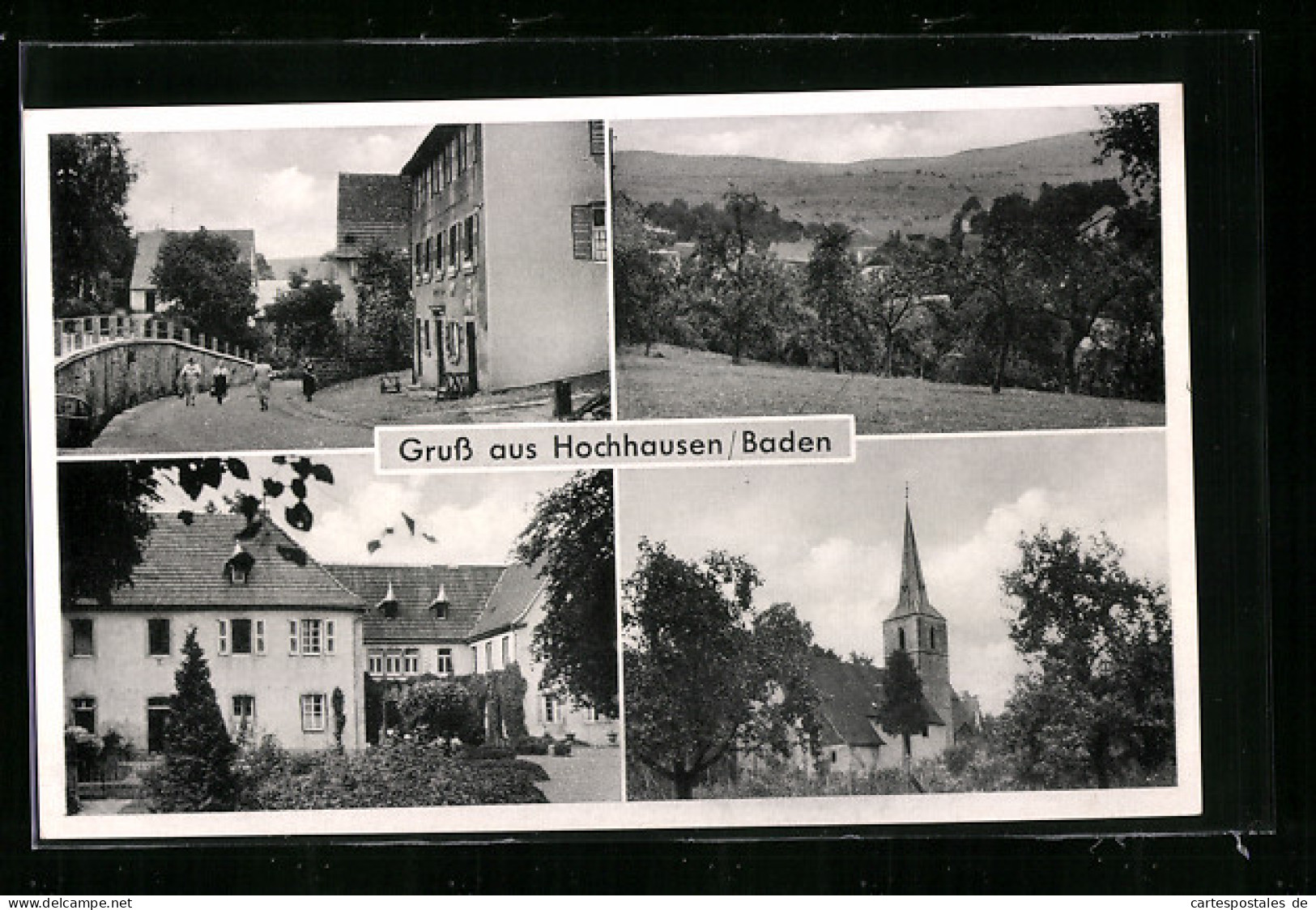 AK Hochhausen /Baden, Kirche, Brücke, Ortspartie  - Baden-Baden