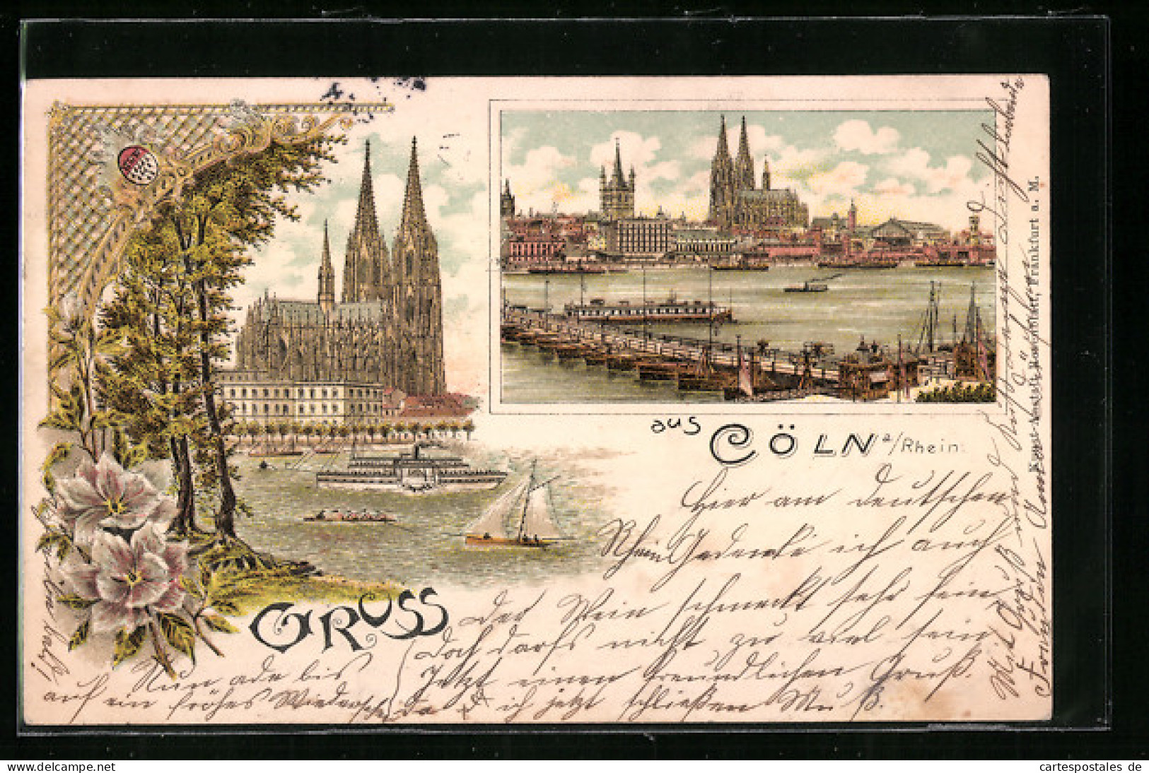 Lithographie Köln, Rheinpartie Mit Stadtpanorama Und Dom  - Köln