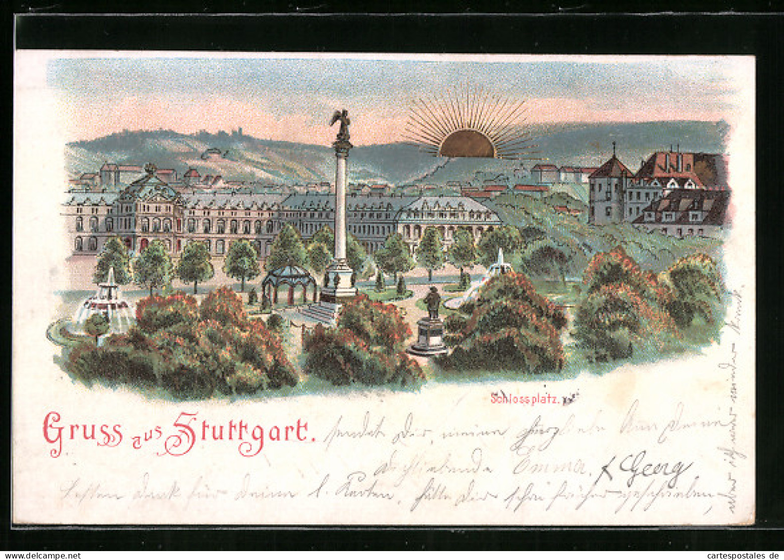 Sonnenschein-AK Stuttgart, Sonnenschein über Den Parkanlagen Am Schlossplatz  - Other & Unclassified