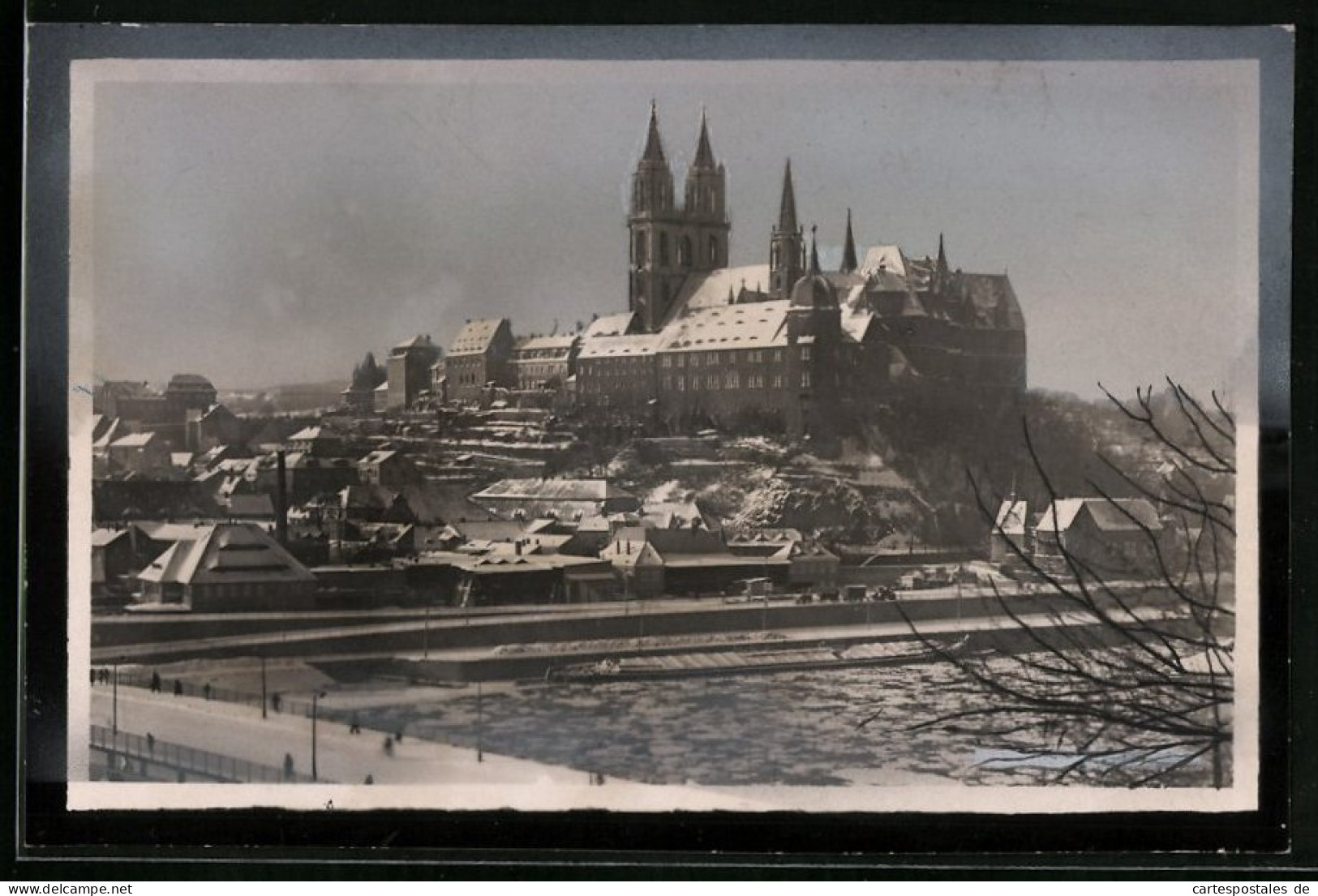 Fotografie Brück & Sohn Meissen, Ansicht Meissen I. Sa., Blick In Die Stadt Mit Albrechtsburg Und Elbe Bei Eisgang  - Orte