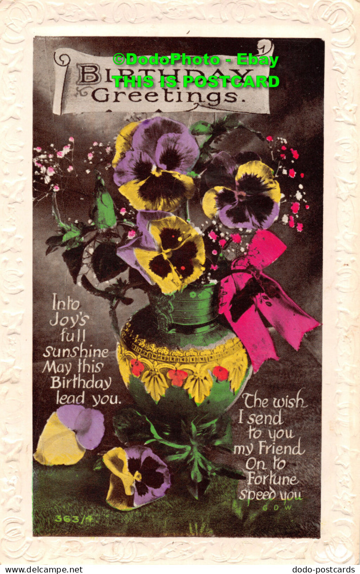 R452461 Birthday Greetings. Vase With Flowers. 1937 - Wereld