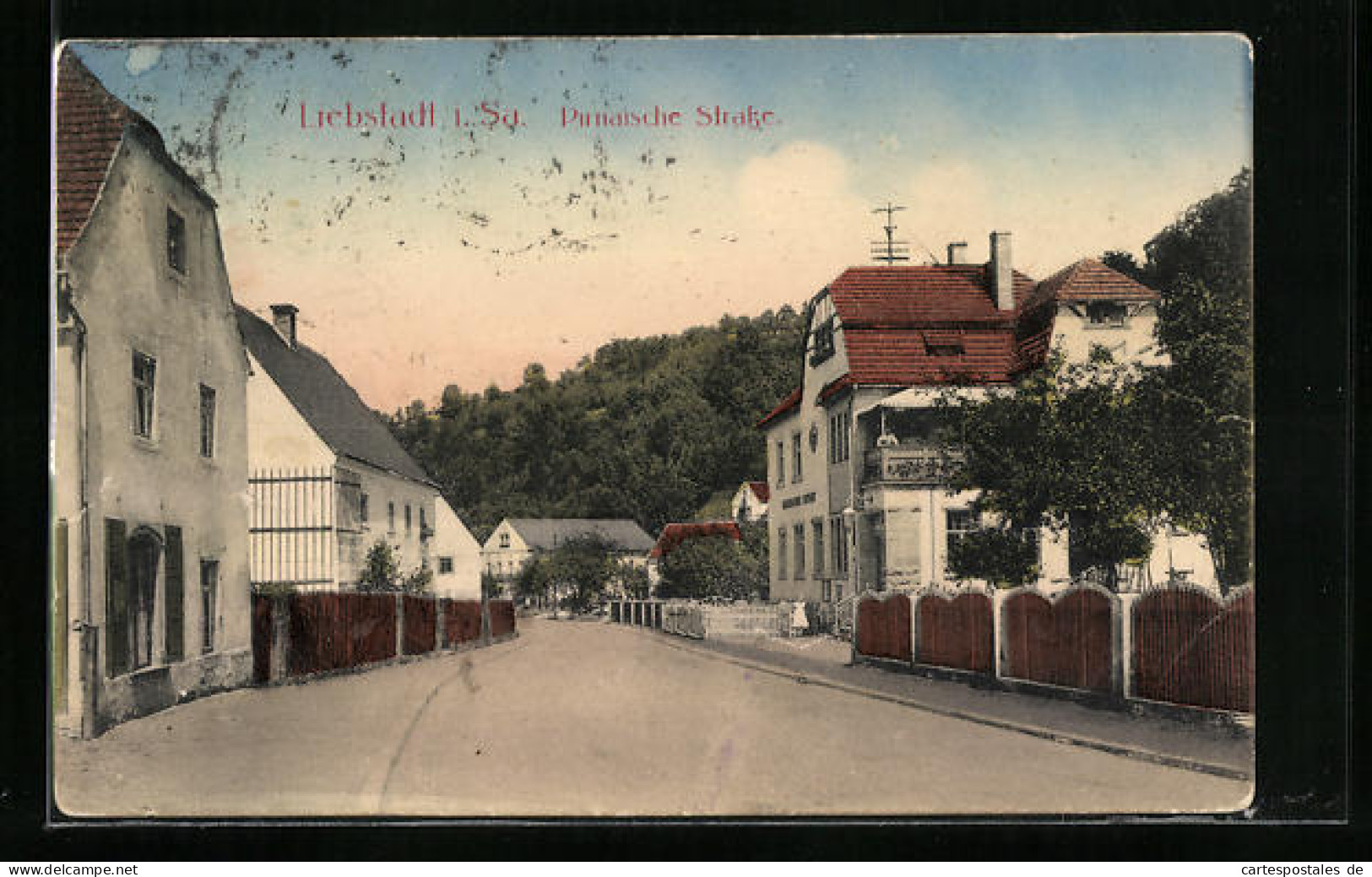 AK Liebstadt I. Sa., Strassenpartie Der Pirnaischen Strasse Mit Postamt  - Pirna