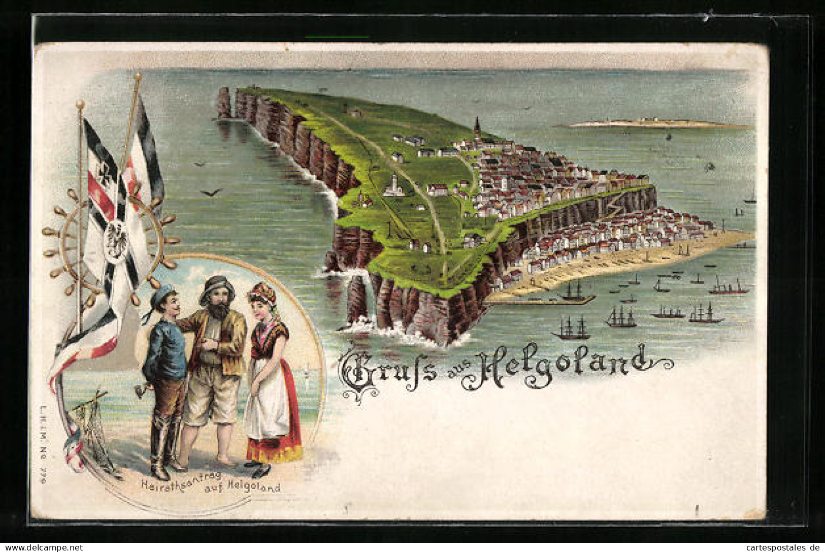 Lithographie Helgoland, Blick Auf Die Insel  - Helgoland