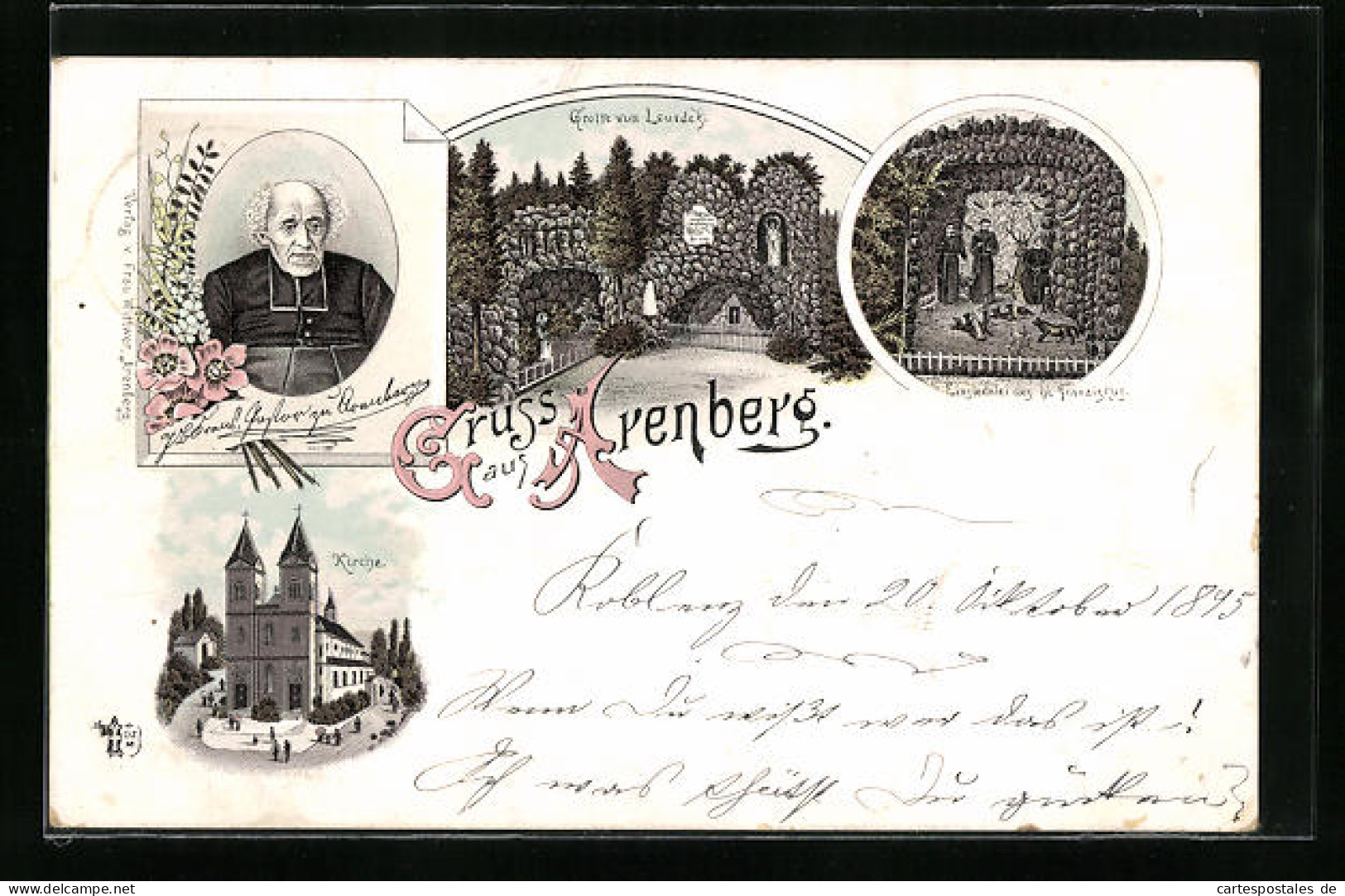 Lithographie Arenberg, Grotte Von Lourdes Und Kirche  - Other & Unclassified