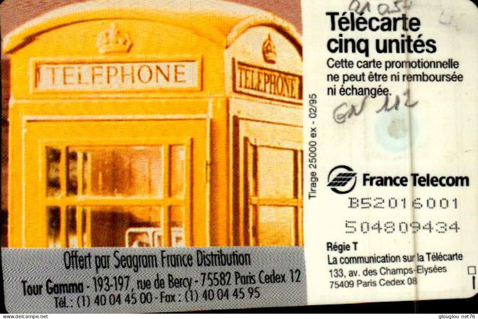 TELECARTE CINQ...CABINE TELEPHONIQUE  ...PETIT TIRAGE - 5 Unités