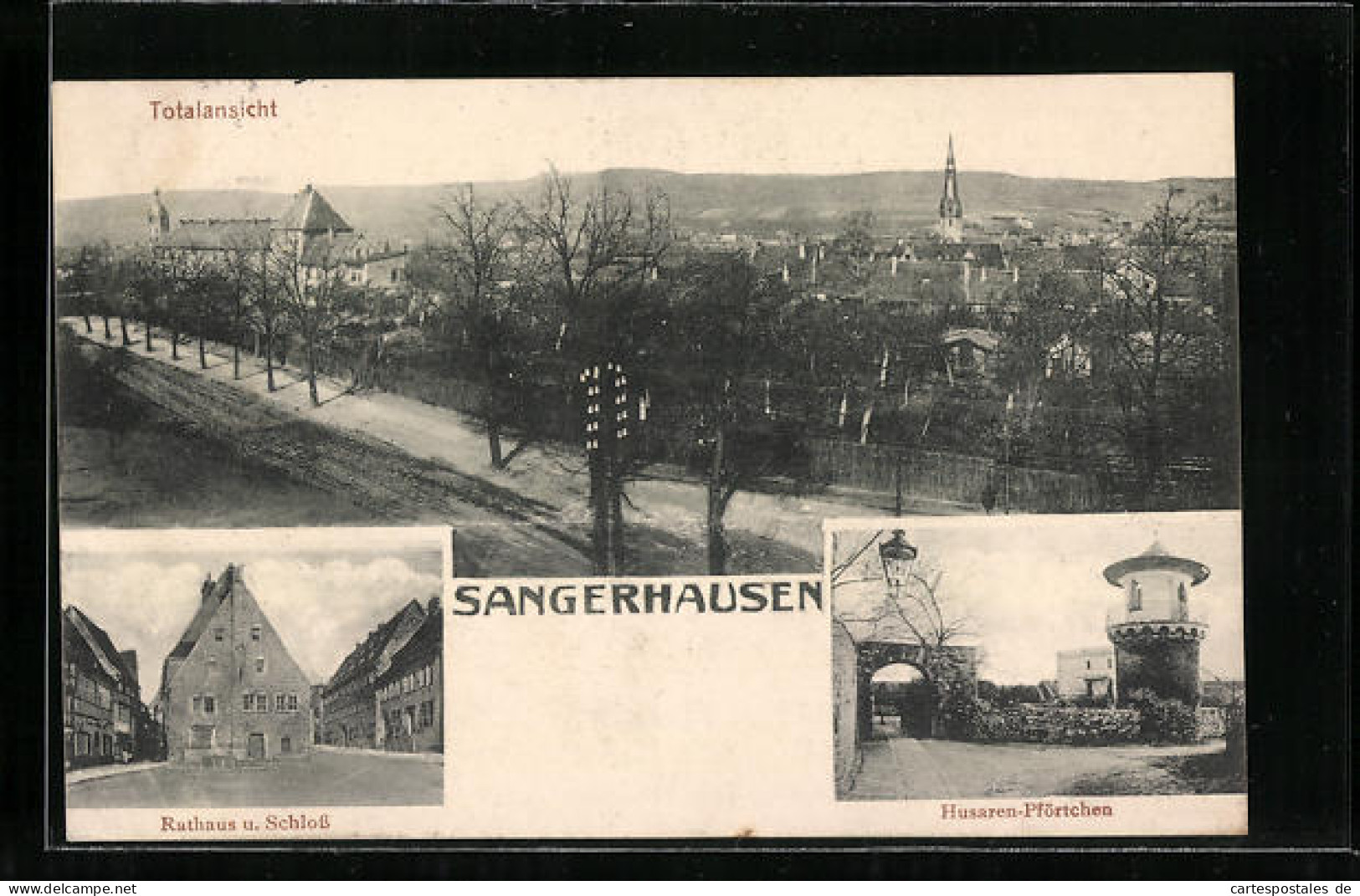 AK Sangerhausen, Rathaus & Schloss, Husaren-Pförtchen, Totalansicht  - Sangerhausen