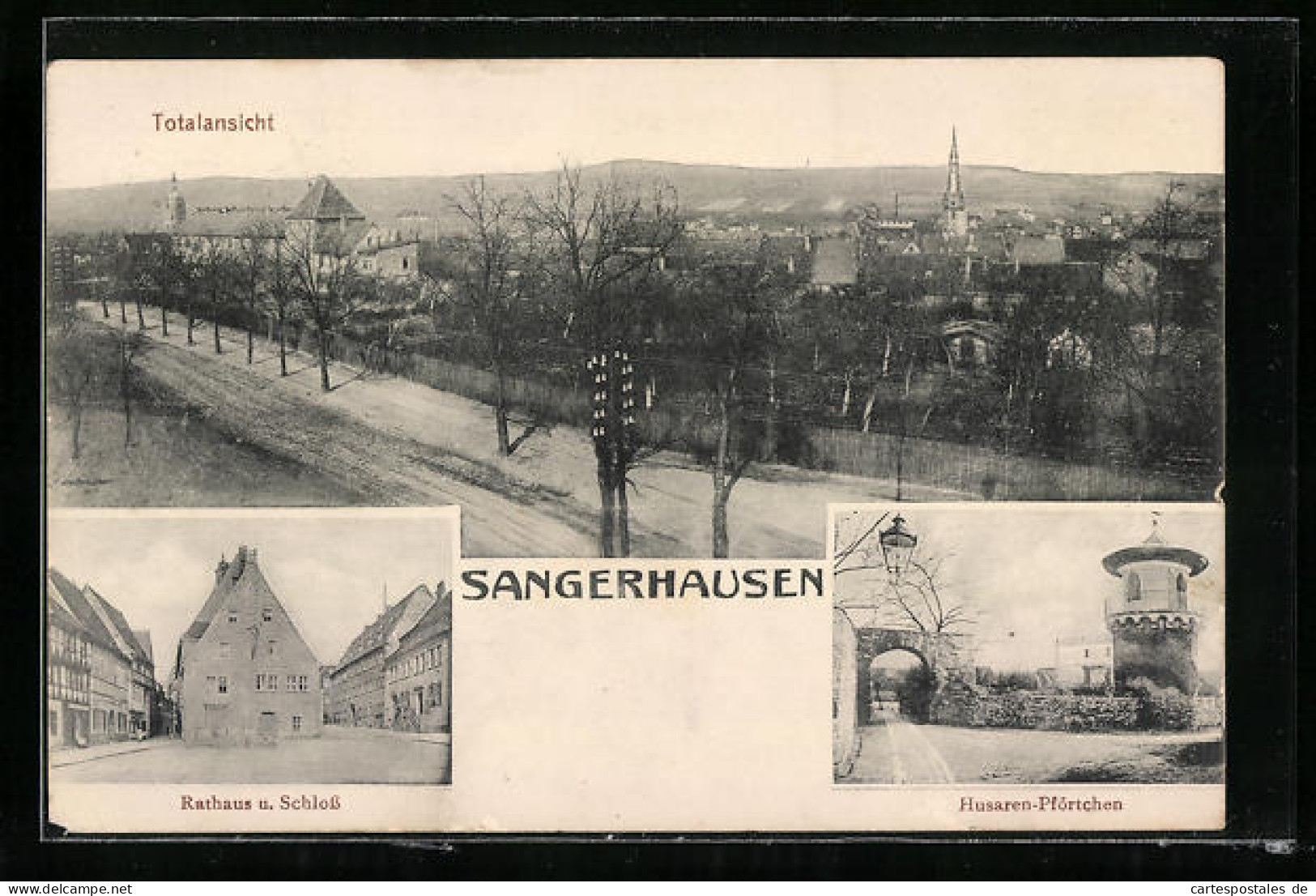 AK Sangerhausen, Rathaus & Schloss, Husaren-Pförtchen, Totalansicht  - Sangerhausen