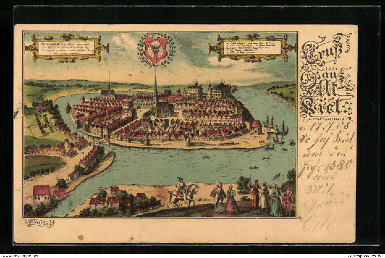 Künstler-AK Kiel, Gesamtansicht Aus Der Vogelschau Im Jahre 1580  - Kiel