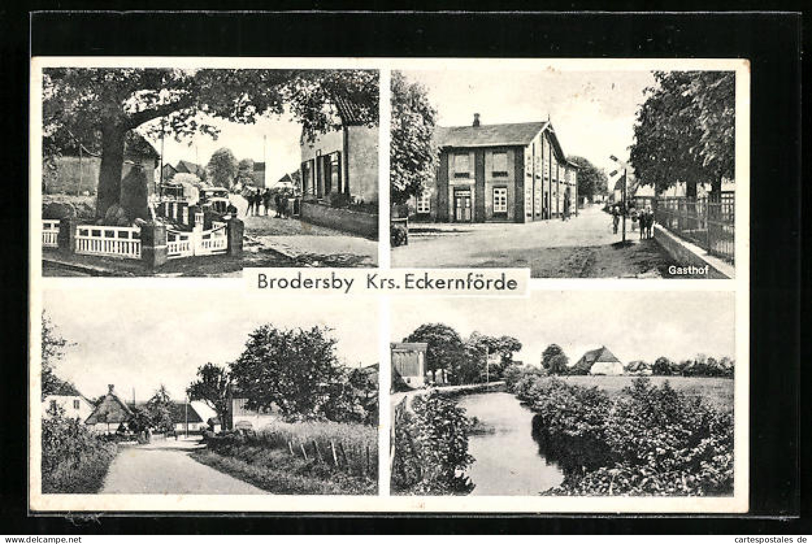 AK Brodersby B. Eckernförde, Strassenpartie, Gasthof, Flusspartie  - Eckernfoerde