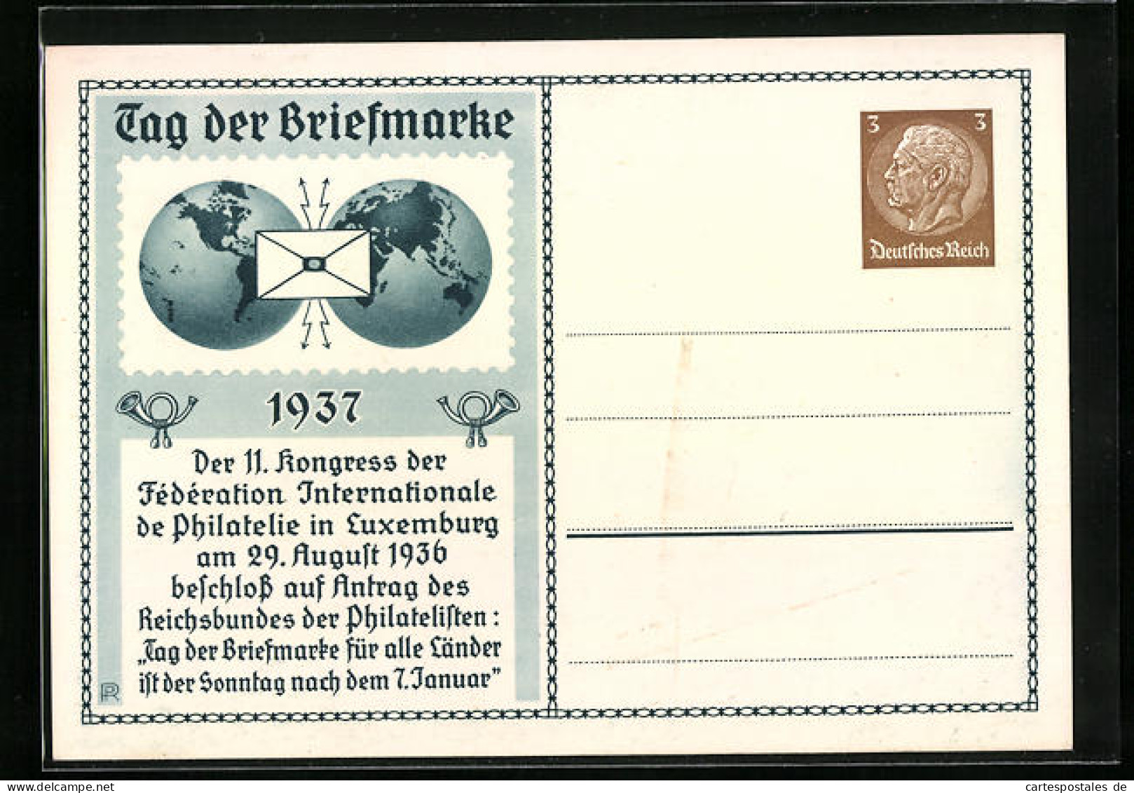 AK Tag Der Briefmarke Am 7.1.1937, Ganzsache  - Timbres (représentations)