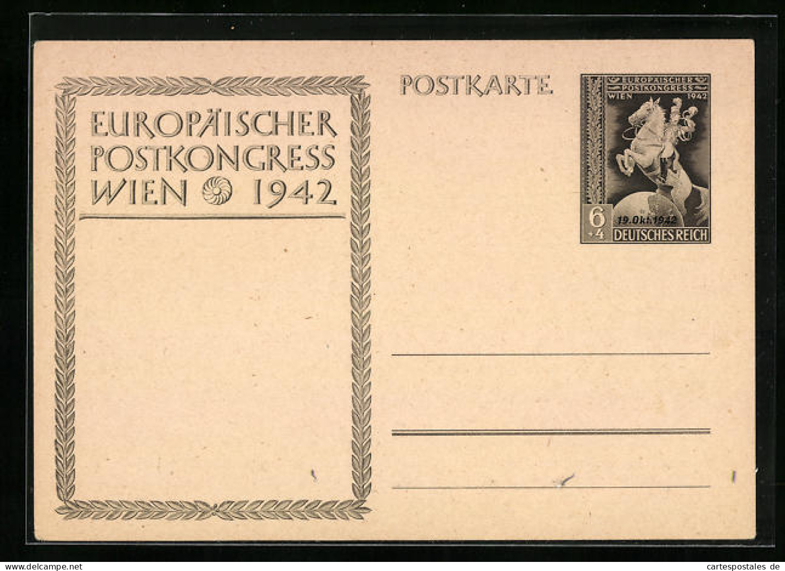 AK Wien, Europäischer Postkongress 1942, Ganzsache Deutsches Reich  - Briefmarken (Abbildungen)