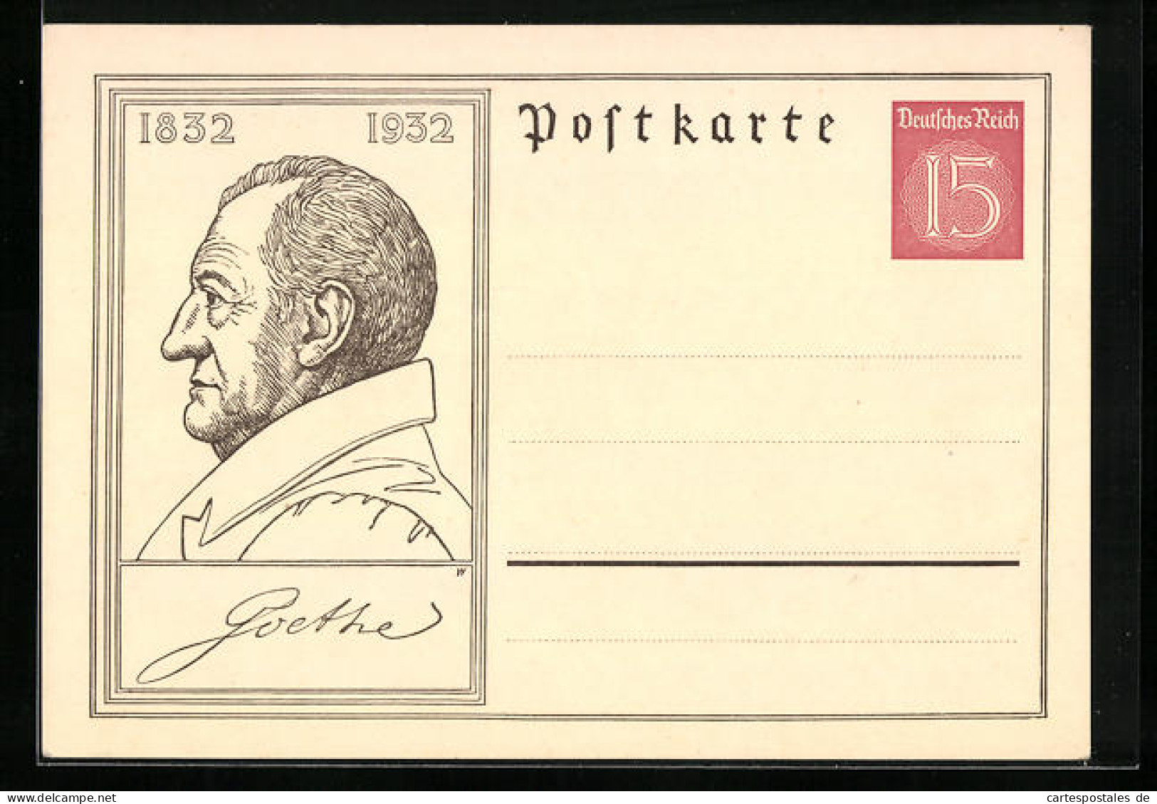 AK Portrait Von Goethe, 1832-1932, Ganzsache  - Ecrivains