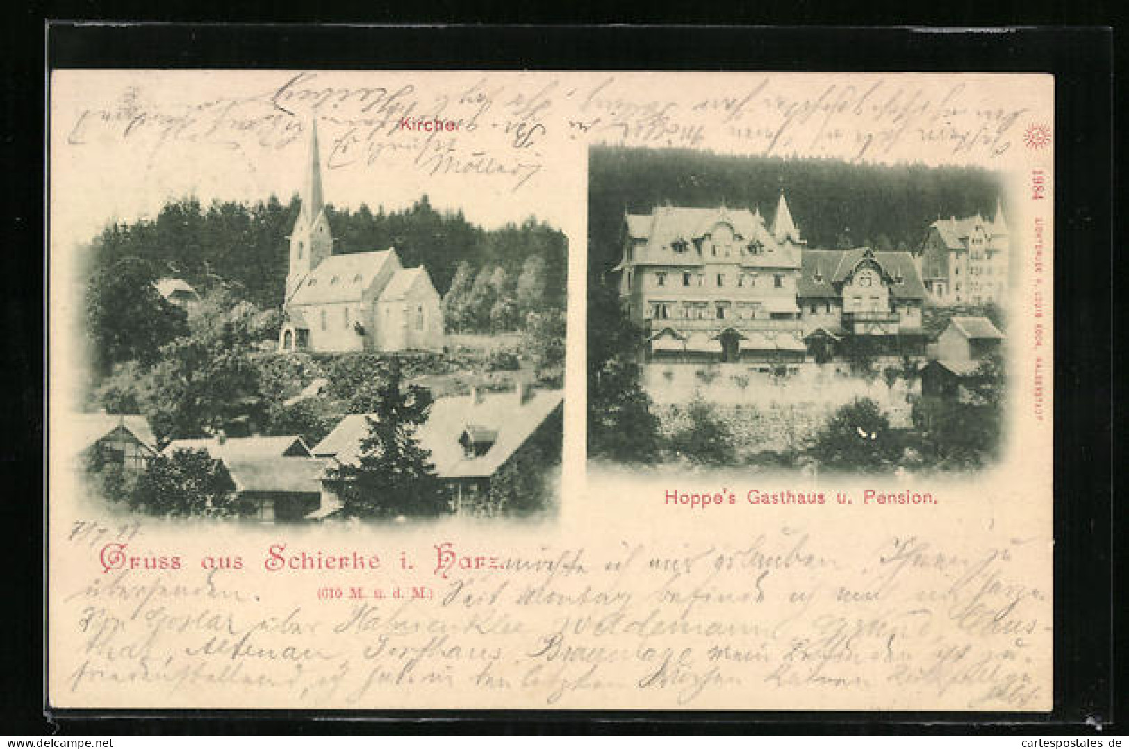 AK Schierke / Harz, Kirche, Hoppe's Gasthaus & Pension  - Schierke