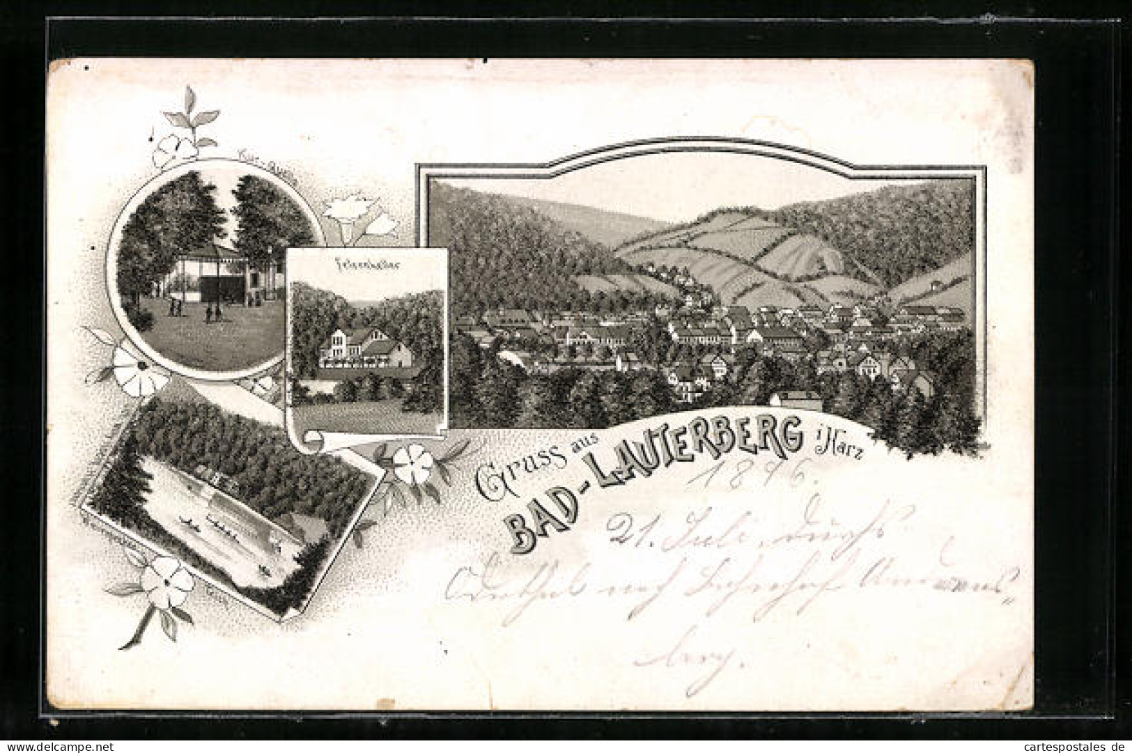 Lithographie Bad-Lauterberg /Harz, Gasthaus Felsenkeller, Totalansicht, Kur-Quelle  - Bad Lauterberg