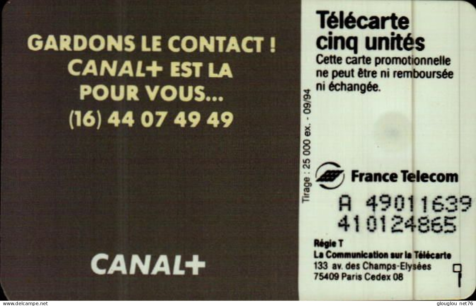 TELECARTE CINQ... CANAL+ ...PETIT TIRAGE - 5 Einheiten