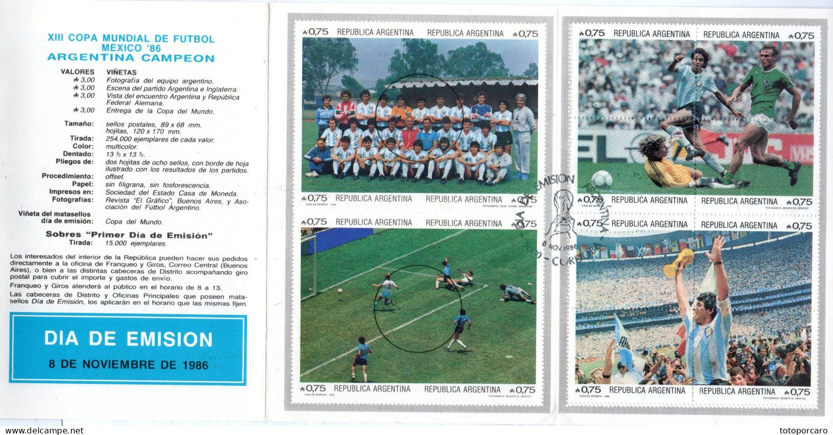 ARGENTINA - MARADONA - MINIATURE SHEET MEXICO'86 FIFA WORLD SOCCER CUP (ARGENTINA Vs WEST GERMANY) 1986 - FDS - Oblitérés