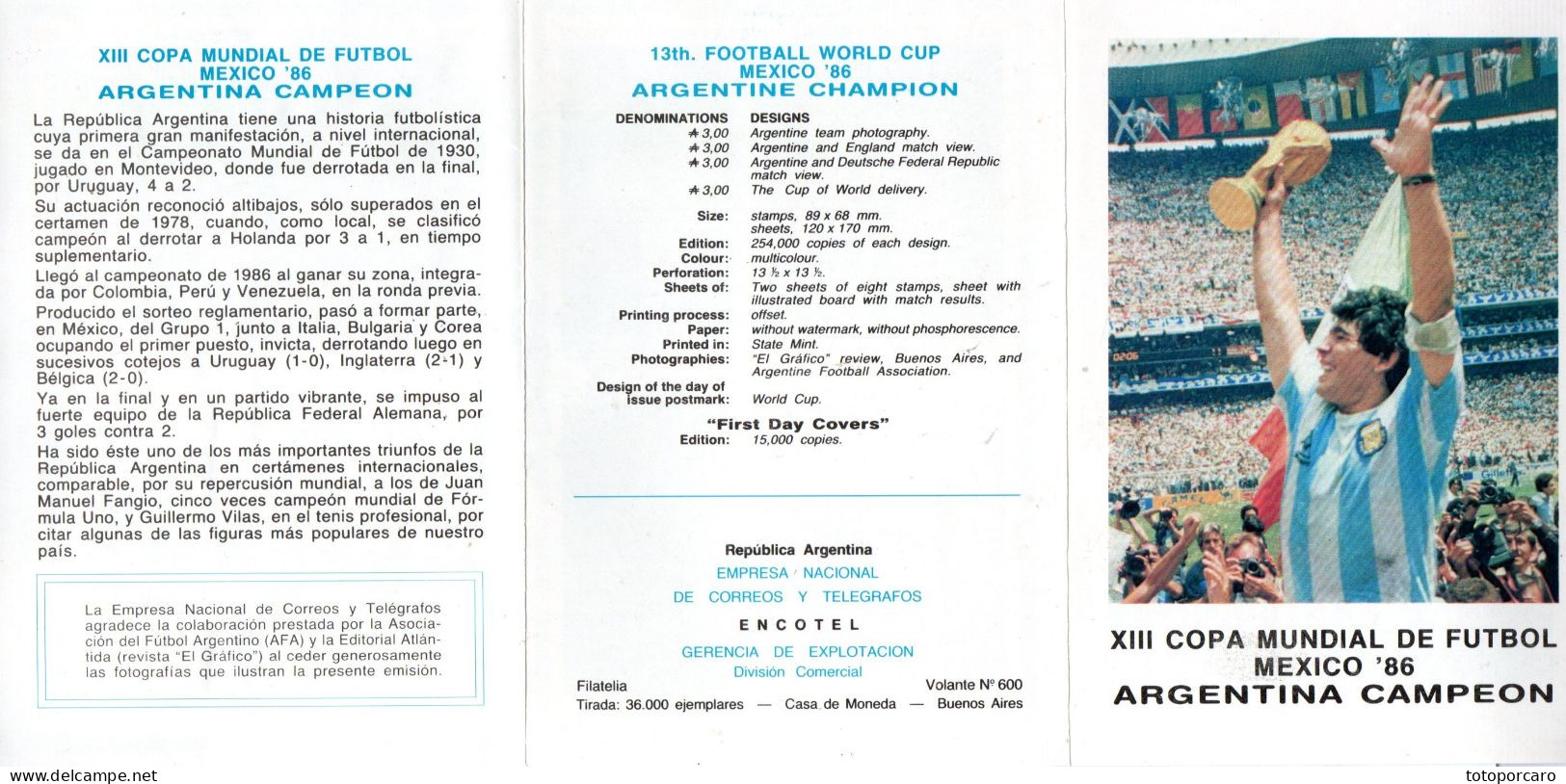 ARGENTINA - MARADONA - MINIATURE SHEET MEXICO'86 FIFA WORLD SOCCER CUP (ARGENTINA Vs WEST GERMANY) 1986 - FDS - Gebruikt