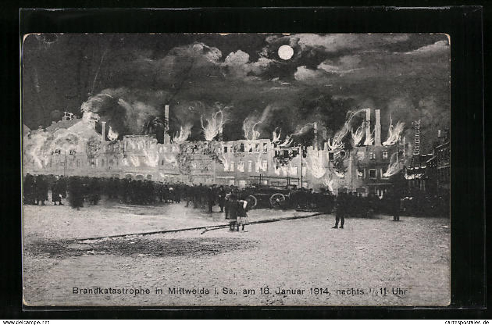 Künstler-AK Mittweida I. Sa., Brandkatastrophe Am 18. Januar 1914  - Disasters