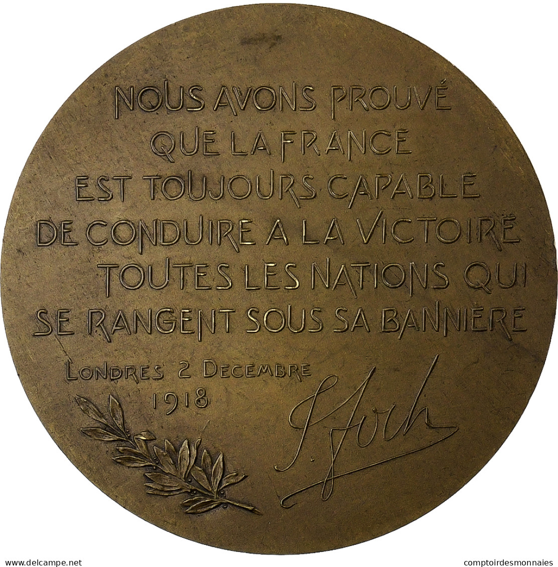 France, Médaille, F. Foch, Maréchal De France, 1918, Bronze, Aug.Maillard - Other & Unclassified