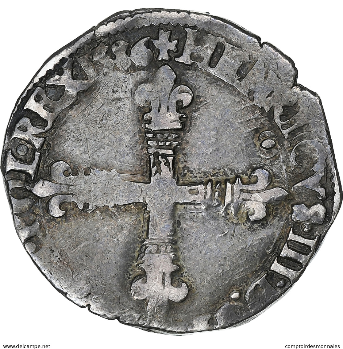France, Henri III, 1/8 Ecu, 1586, Nantes, Argent, TB+, Gadoury:485 - 1574-1589 Henri III
