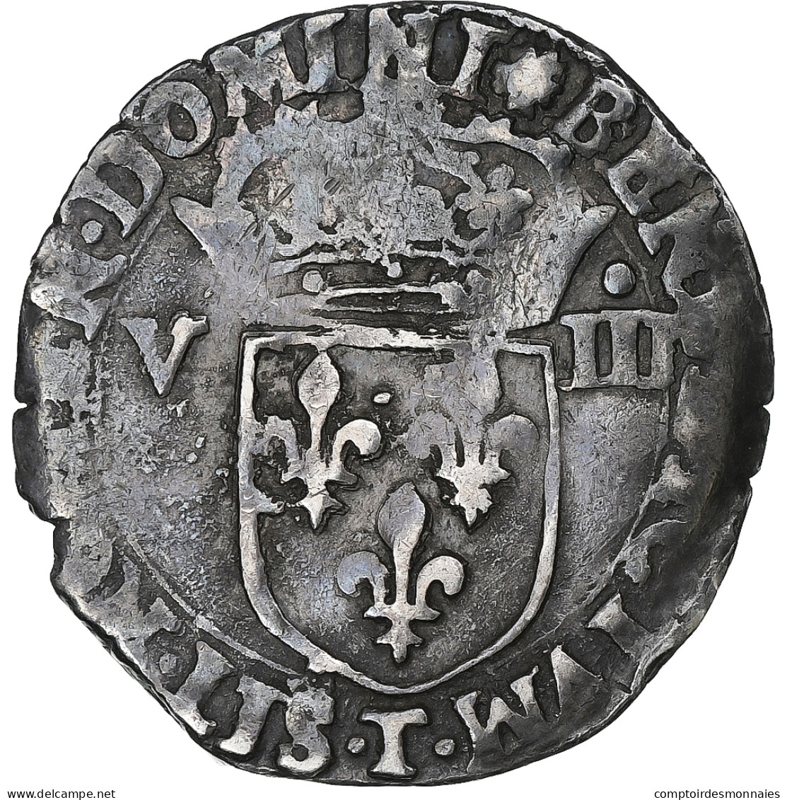 France, Henri III, 1/8 Ecu, 1586, Nantes, Argent, TB+, Gadoury:485 - 1574-1589 Henri III