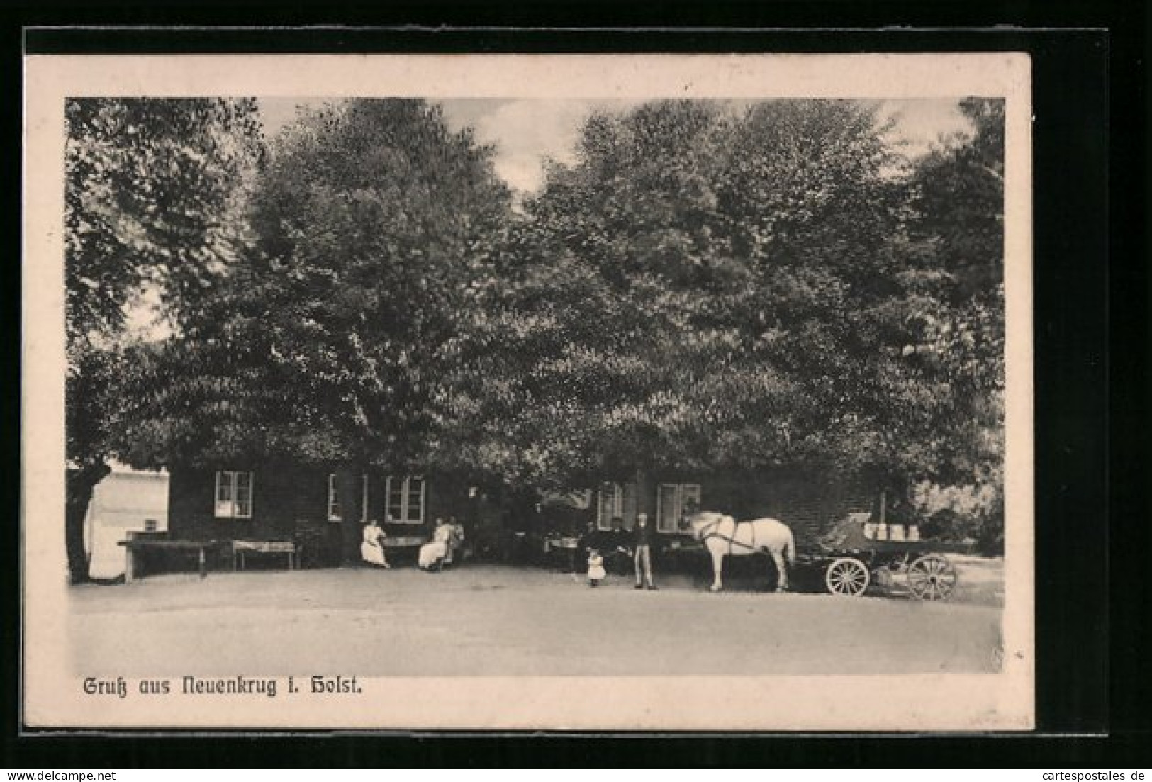 AK Neuenkrug I. Holst., Gasthaus Mit Pferdewagen  - Other & Unclassified