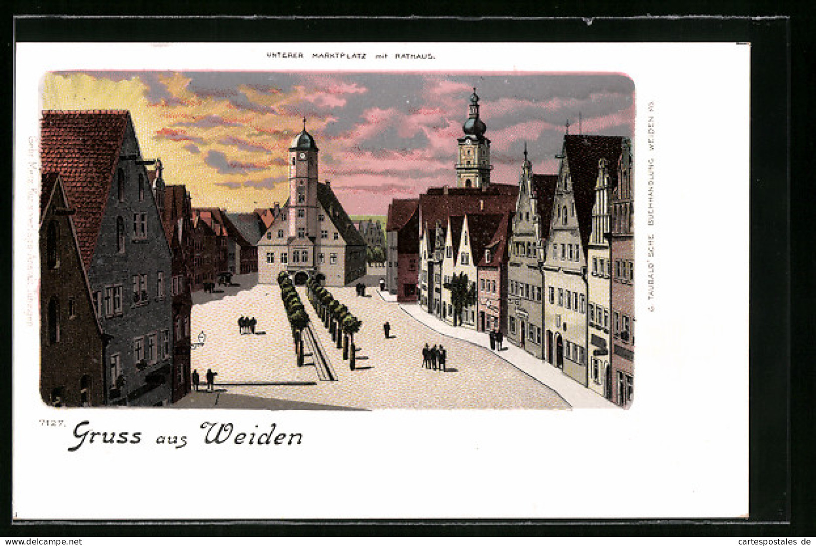 Lithographie Weiden, Unterer Marktplatz Mit Rathaus  - Weiden I. D. Oberpfalz