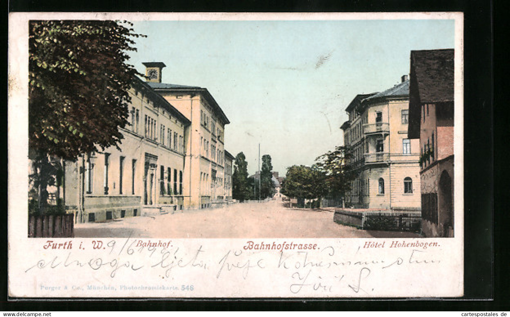 AK Furth I. W., Bahnhof, Bahnhofstrasse, Hotel Hohenbogen  - Furth