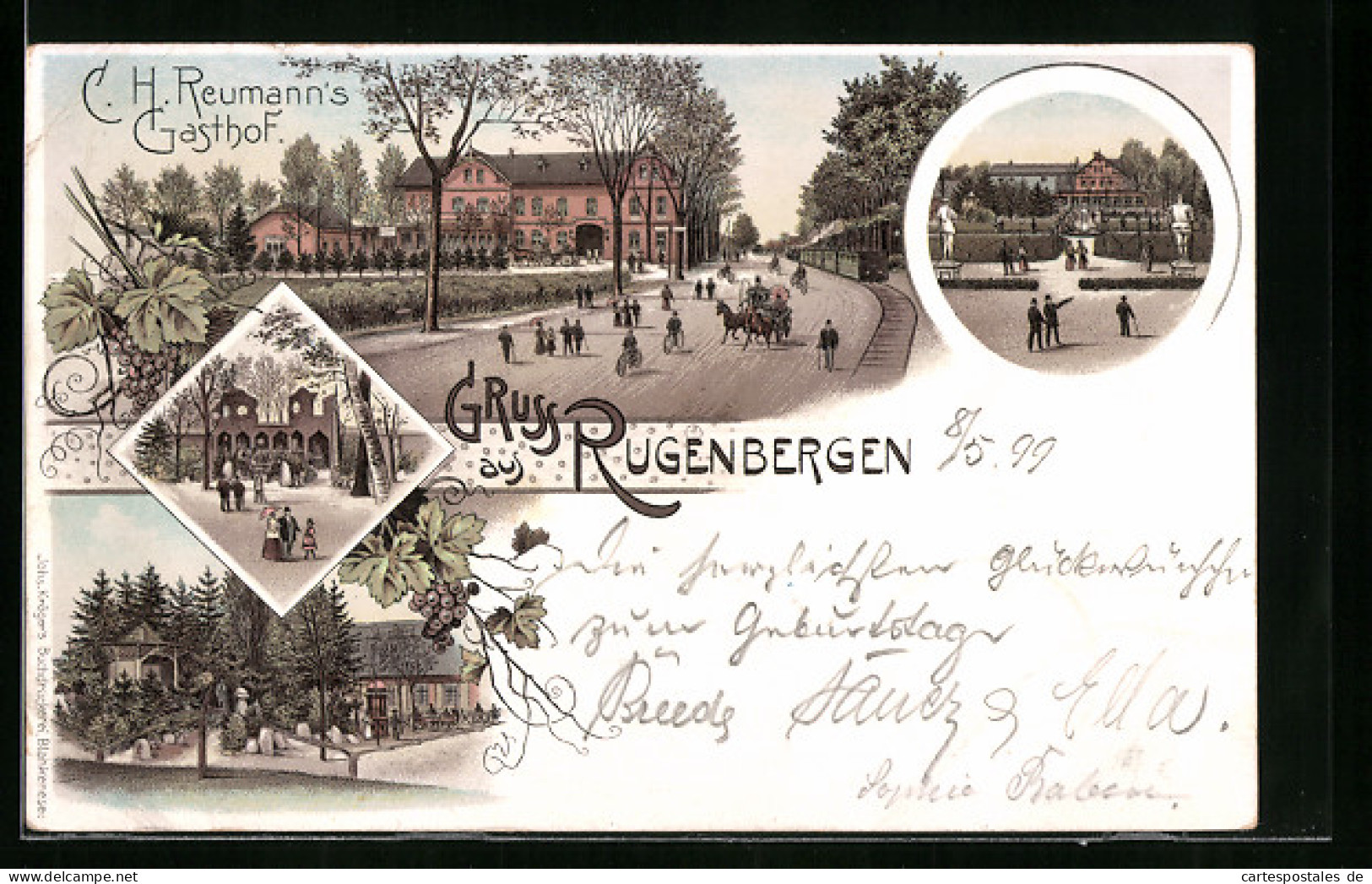 Lithographie Rugenbergen, Gasthof C. H. Reumann, Garten, Ortspartie  - Other & Unclassified