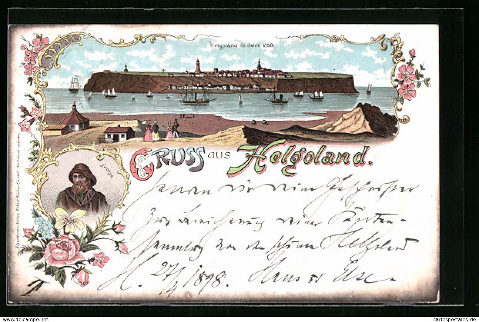 Lithographie Helgoland, Ortsansicht Im Jahre 1850, Lootse  - Helgoland
