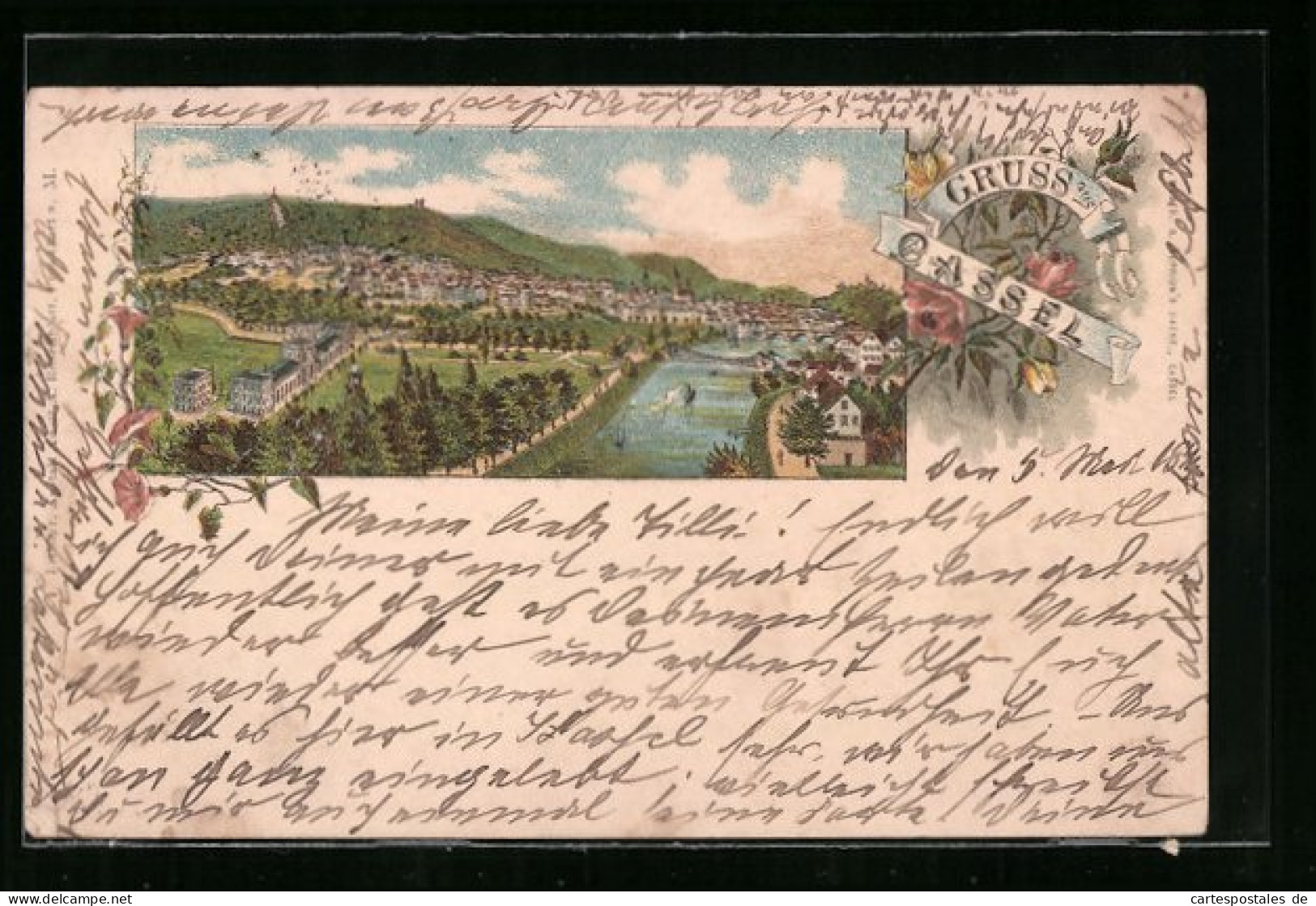 Vorläufer-Lithographie Cassel, 1894, Panoramablick Auf Die Stadt  - Sonstige & Ohne Zuordnung