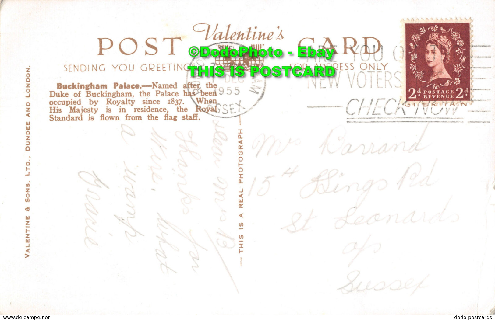 R452869 Buckingham Palace. London. H. 9157. Valentines. RP. 1955 - Other & Unclassified