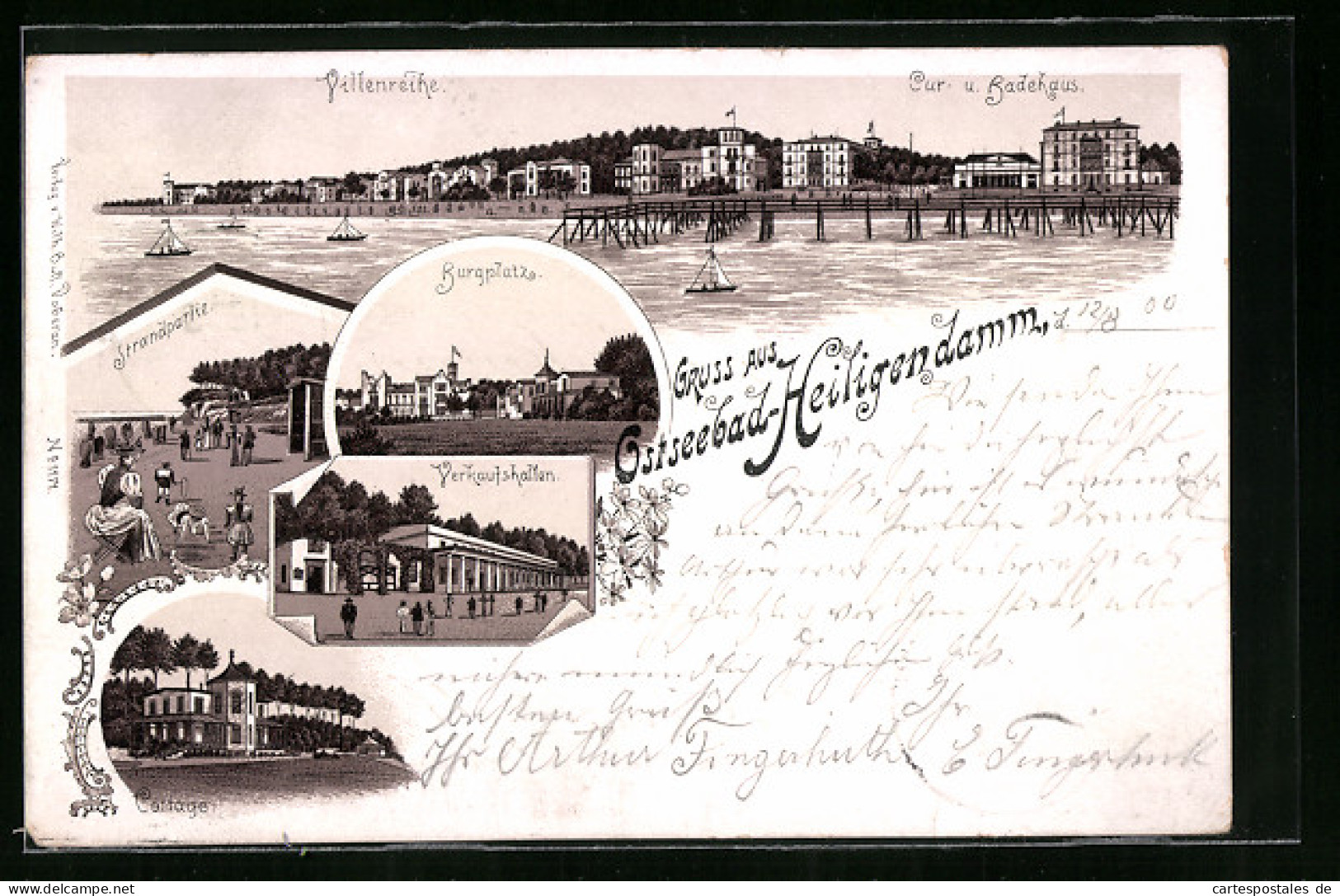 Lithographie Heiligendamm, Villenreihe, Kur- Und Badehaus, Strandpartie, Burgplatz Und Verkaufshalle Mit Cottagen  - Heiligendamm