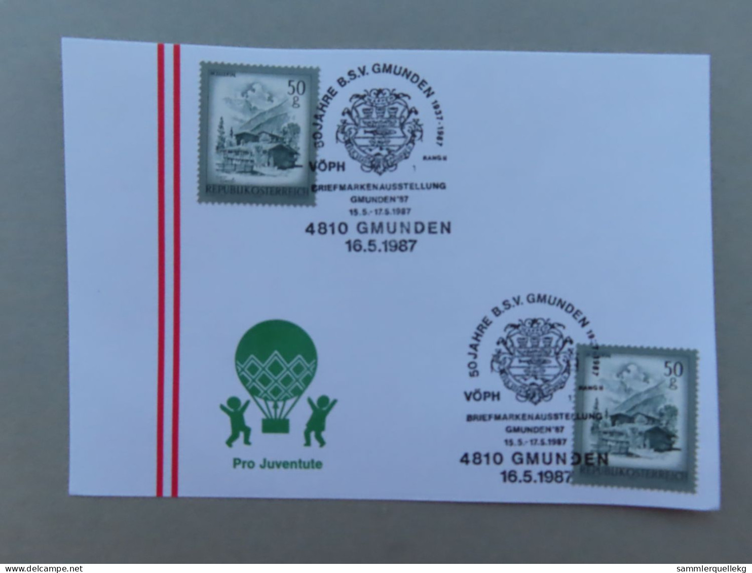 Österreich Pro Juventute - Mit Sonderstempel 16. 5. 1987 Gmunden, 50 Jahre B.S.V. Gmunden (Nr.1655) - Andere & Zonder Classificatie