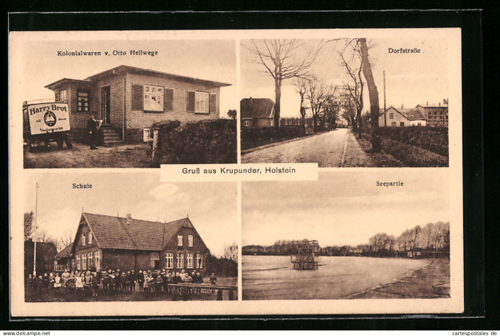 AK Krupunder I. Holst., Kolonialwaren Otto Hellwege, Schule Mit Kindern, Dorfstrasse Und Seepartie  - Other & Unclassified