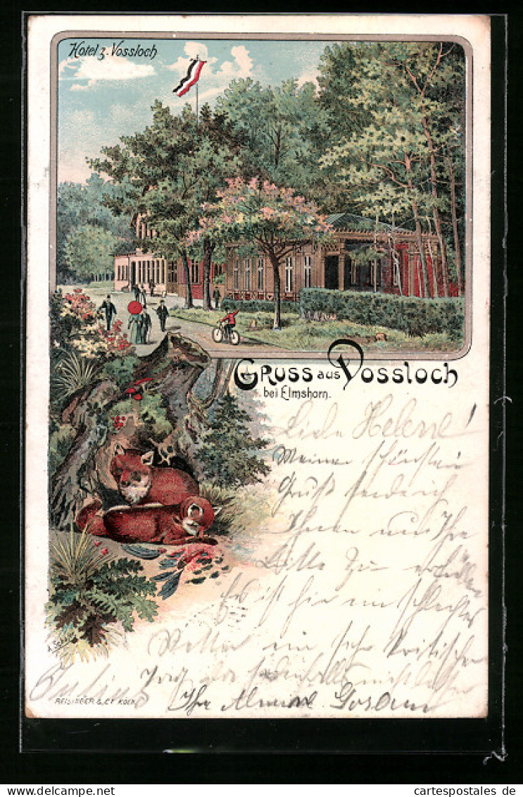 Lithographie Elmshorn, Gasthaus Vossloch, Füchse Im Bau  - Elmshorn