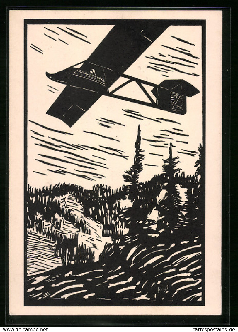 Künstler-AK Mühlhausen, Badisch-württembergischer Segelflugwettbewerb 1927, Segelflugzeug In Der Thermik  - Other & Unclassified